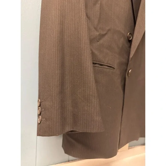 Yves Saint Laurent Mens Blazer Brown Pinstripe Double Breasted Made Portugal vtg